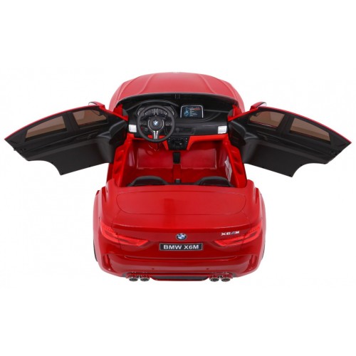 BMW X6M XXL pre 2 deti Lakovaný Červený + Ovládač + Ekokoža + Pásy + Pomalý štart + MP3 + LED