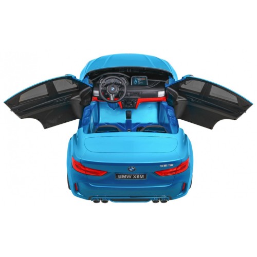 BMW X6M XXL pre 2 deti Lakovaný Modrý + Ovládač + Ekokoža + Pásy + Pomalý štart + MP3 + LED