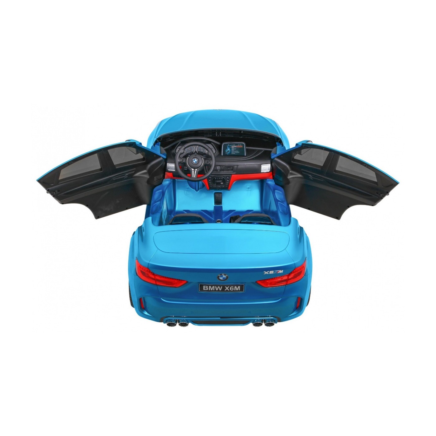 BMW X6M XXL pre 2 deti Lakovaný Modrý + Ovládač + Ekokoža + Pásy + Pomalý štart + MP3 + LED