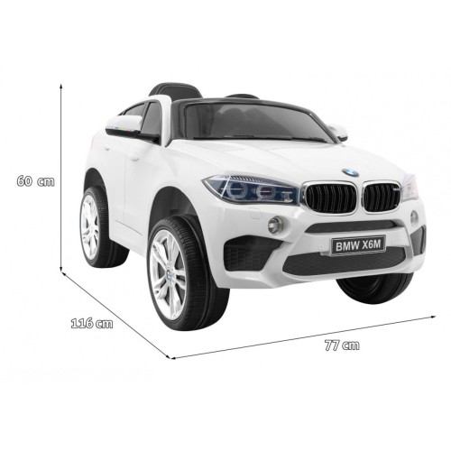 BMW X6M Elektrické Autíčko pre deti Biele + Ovládač + EVA + Pomalý štart + Panel audio + LED