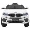 BMW X6M Elektrické Autíčko pre deti Biele + Ovládač + EVA + Pomalý štart + Panel audio + LED