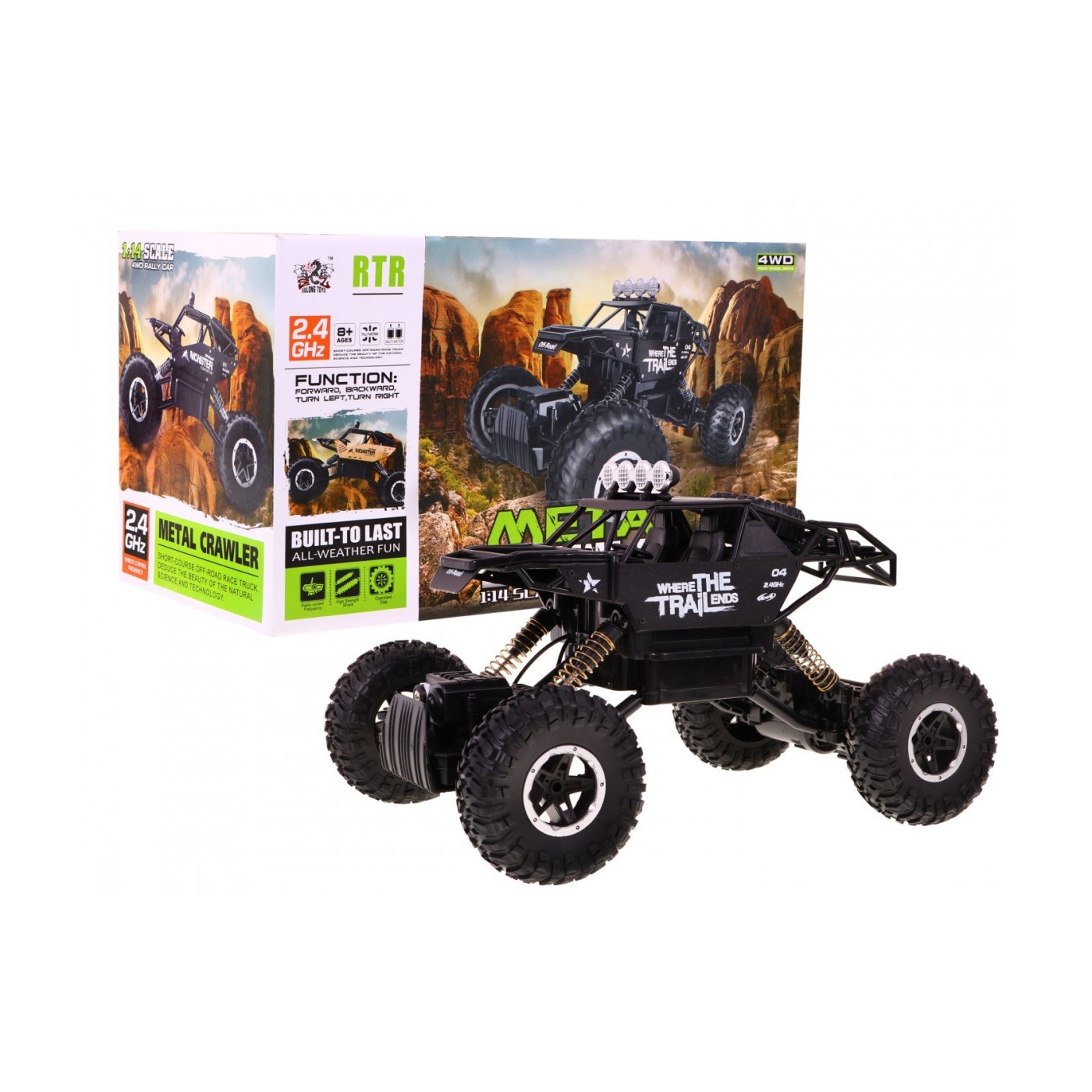 Auto 1 14 Kovový Crawler 4x4 Štvorkolka R C 2 4G Čierny