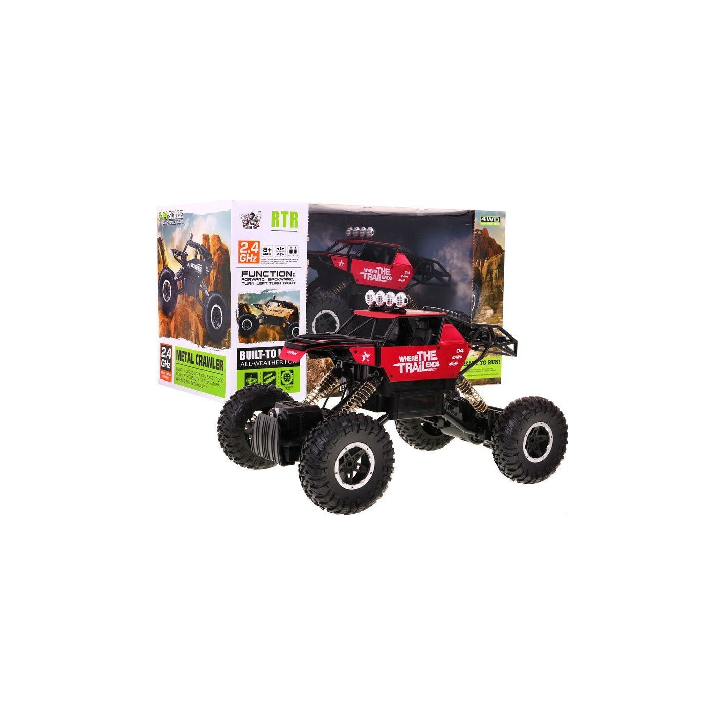 Auto 1 14 Kovový Crawler 4x4 Štvorkolka R C 2 4G Červený