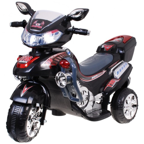 Motorka F928 na batériu pre deti Čierna + Kufor + Svietidlá + Klaxon + Melódie