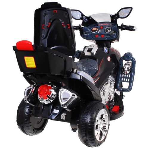 Motorka F928 na batériu pre deti Čierna + Kufor + Svietidlá + Klaxon + Melódie
