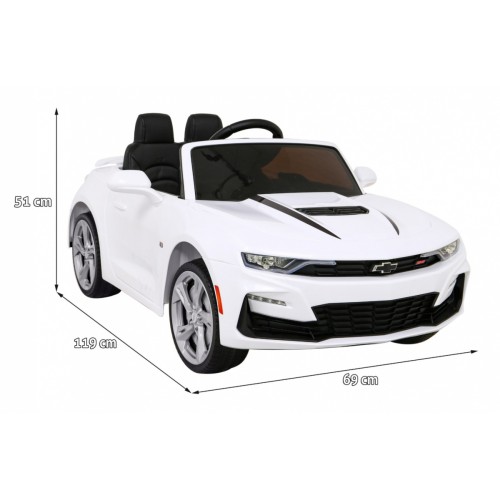 Chevrolet Camaro 2SS na batériu Biely + Ovládač + Kolesá EVA + Pomalý štart + Zvuky Svietidlá