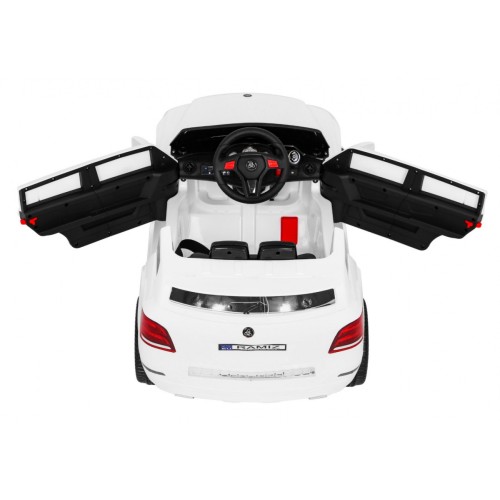 Autíčko City Rider pre deti Biele + Ovládač + Nastaviteľný volant + Pomalý štart + MP3 USB + LED