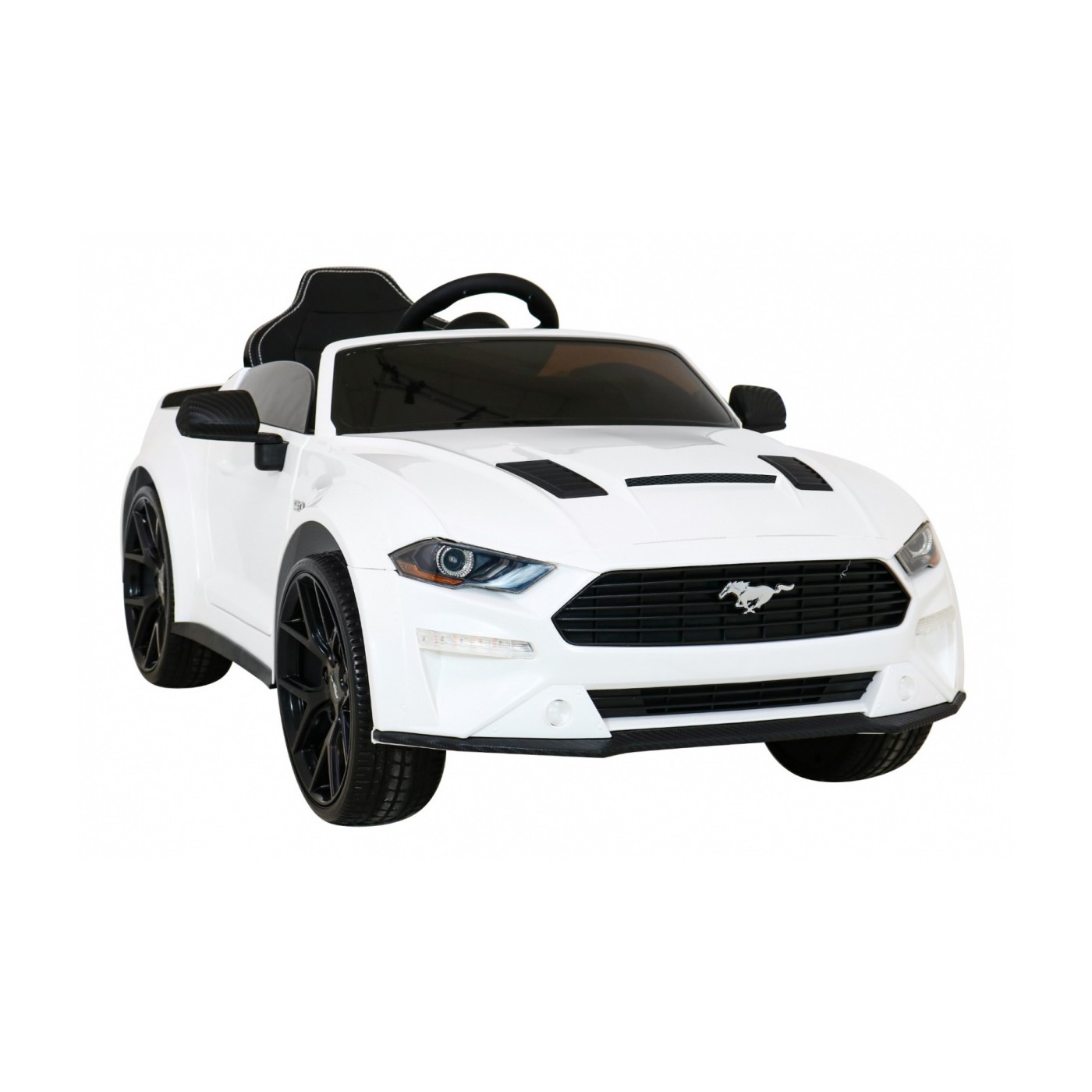 Autíčko Ford Mustang GT na batériu pre deti Biely + Nastaviteľné sedadlo + Audio LED + EVA + Pomalý štart