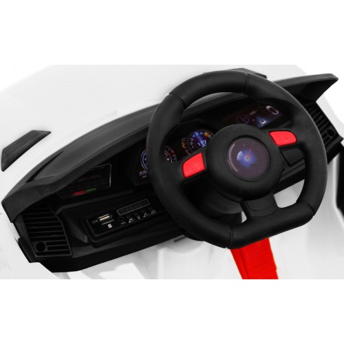 Autíčko Future na batériu pre deti Biele + Ovládač + Pomalý štart + EVA + MP3 USB + LED