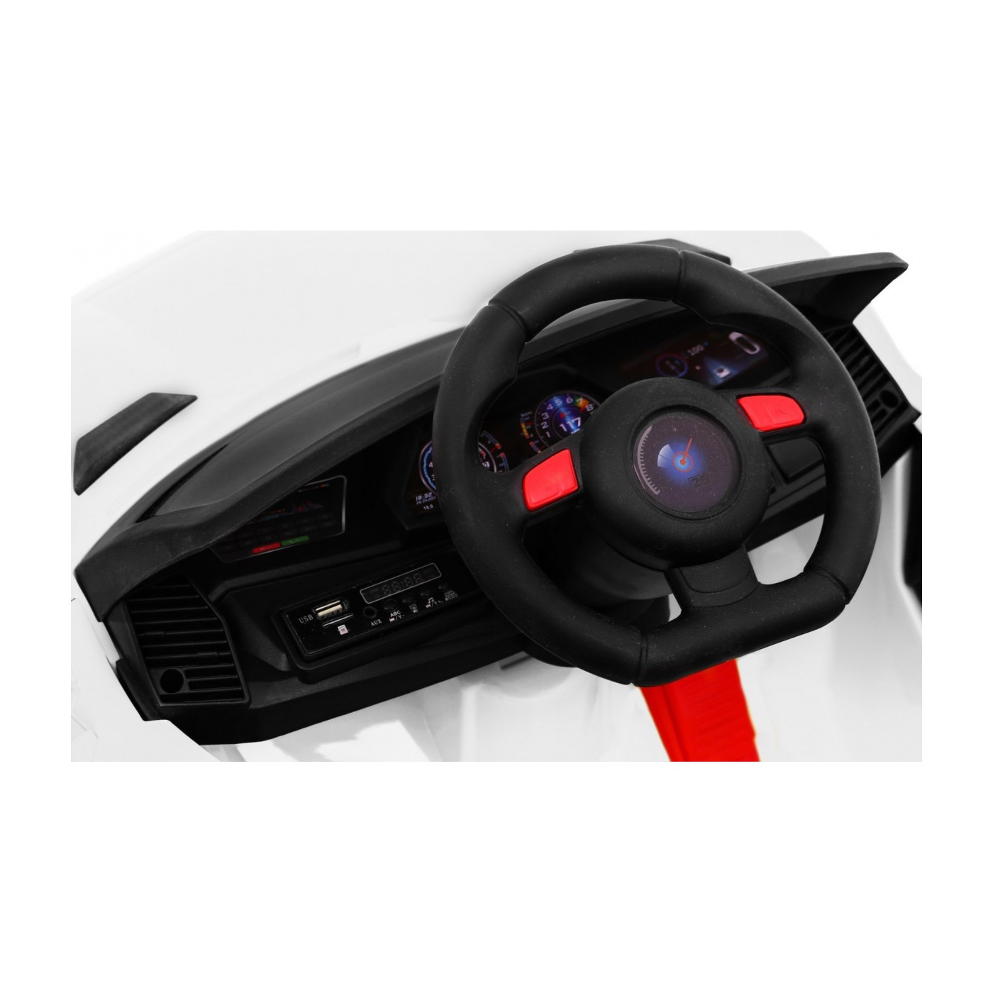 Autíčko Future na batériu pre deti Biele + Ovládač + Pomalý štart + EVA + MP3 USB + LED