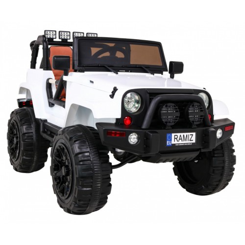 Auto na batériu All Terrain pre deti Biely Terénny typ jeep + Ovládač + Svietidlá Zvuky