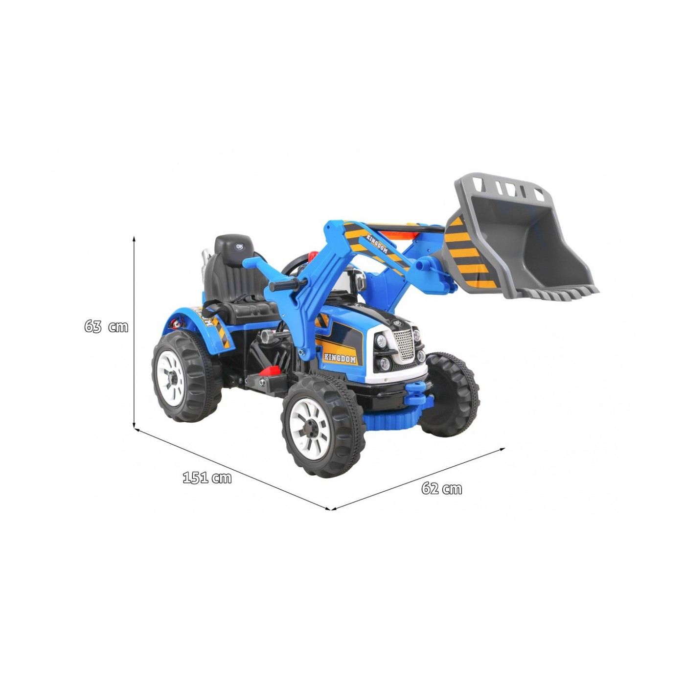 Buldozér na batériu pre deti Traktor Modrý + Pohyblivá lopata + Klaksón + Pásy + 2 rýchlosti
