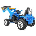 Buldozér na batériu pre deti Traktor Modrý + Pohyblivá lopata + Klaksón + Pásy + 2 rýchlosti