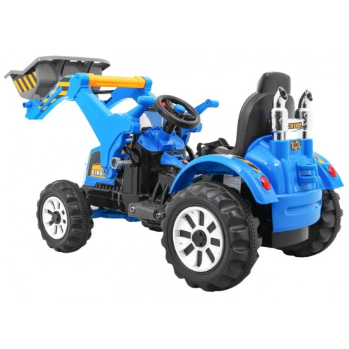 Buldozér na batériu pre deti Traktor Modrý + Pohyblivá lopata + Klaksón + Pásy + 2 rýchlosti