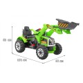Buldozér na batériu pre deti Traktor Zelený + Pohyblivá lopata + Klakson + Pásy + 2 rýchlosti
