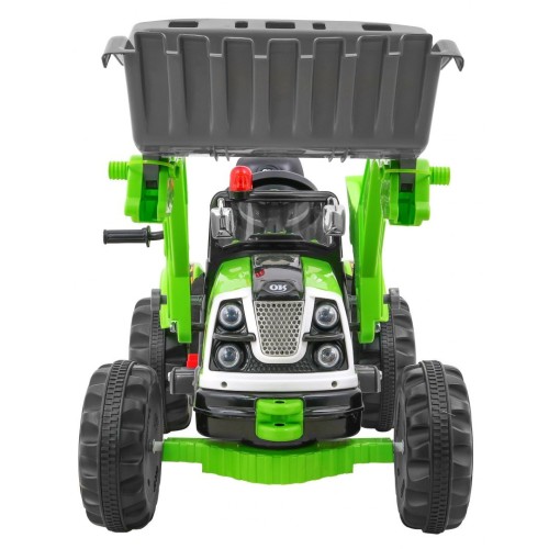 Buldozér na batériu pre deti Traktor Zelený + Pohyblivá lopata + Klakson + Pásy + 2 rýchlosti