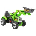 Buldozér na batériu pre deti Traktor Zelený + Pohyblivá lopata + Klakson + Pásy + 2 rýchlosti