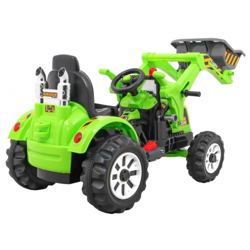 Buldozér na batériu pre deti Traktor Zelený + Pohyblivá lopata + Klakson + Pásy + 2 rýchlosti