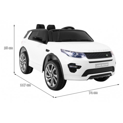 Land Rover Discovery pre deti Biely + Ovládač + 5-bodové pásy + Nastaviteľné sedadlo + EVA + MP3 LED