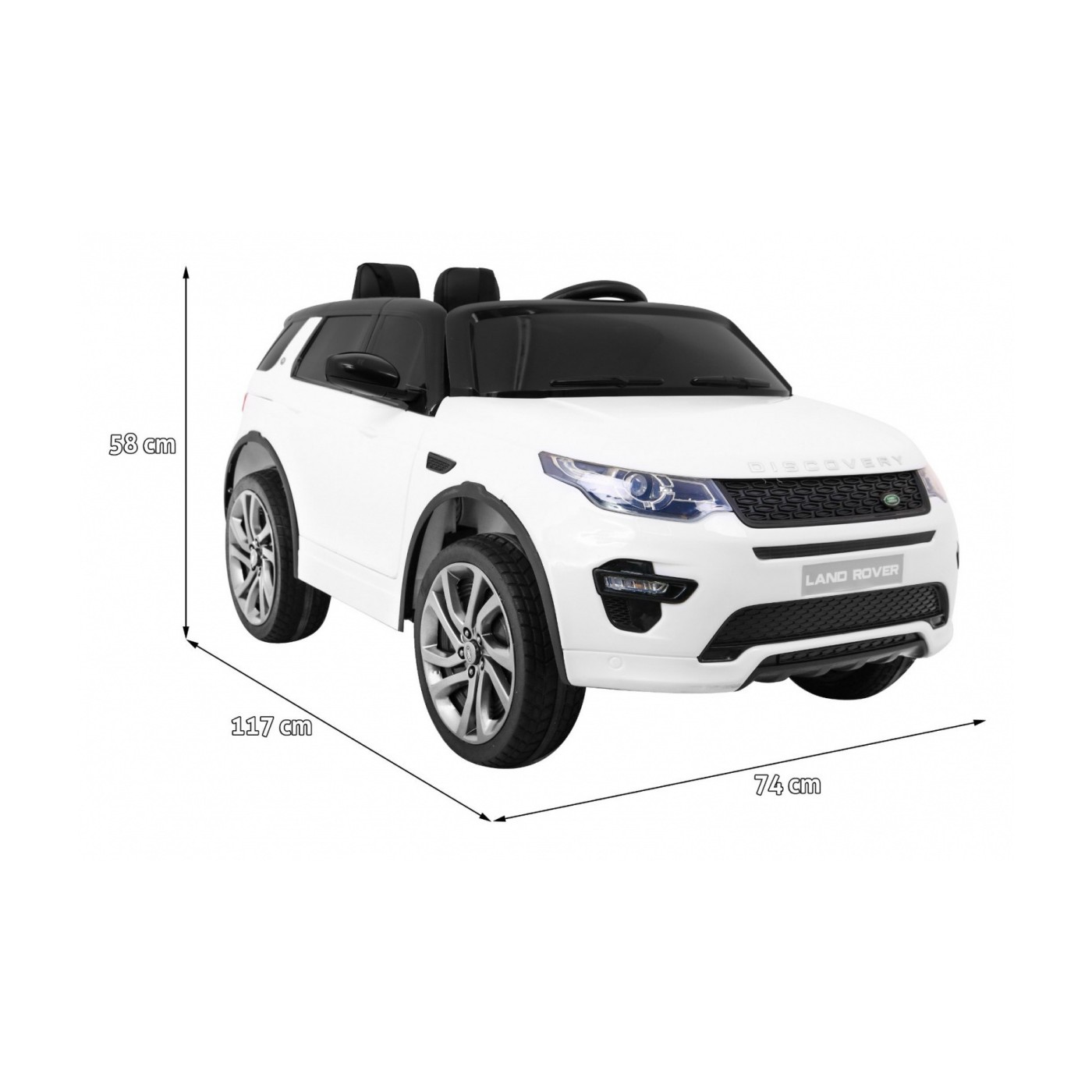 Land Rover Discovery pre deti Biely + Ovládač + 5-bodové pásy + Nastaviteľné sedadlo + EVA + MP3 LED
