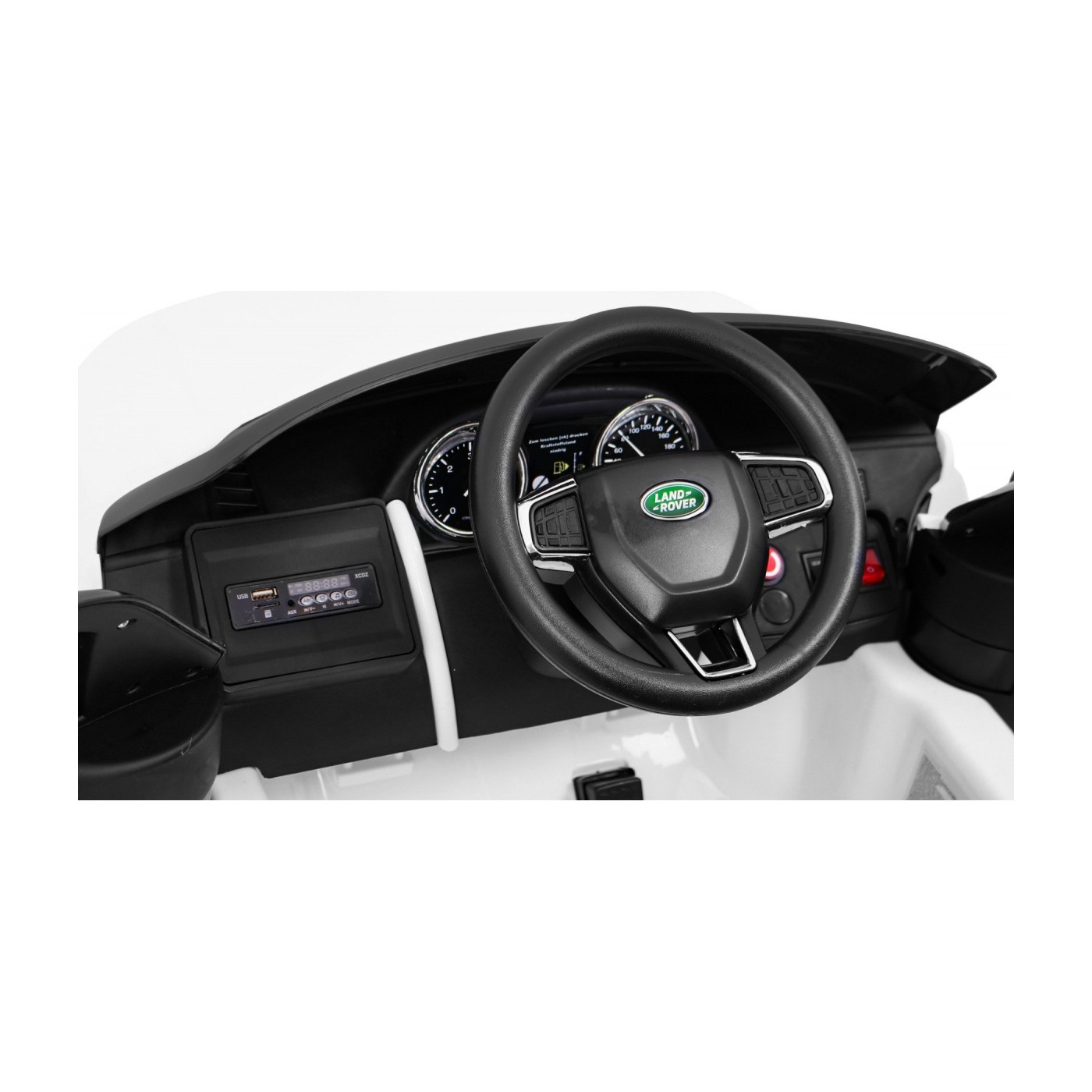 Land Rover Discovery pre deti Biely + Ovládač + 5-bodové pásy + Nastaviteľné sedadlo + EVA + MP3 LED