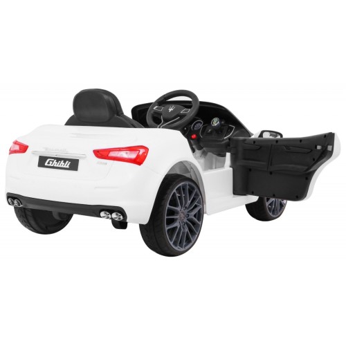 Maserati Ghibli na batériu pre deti Biely + Ovládač + Pomalý štart + EVA + MP3 USB + LED