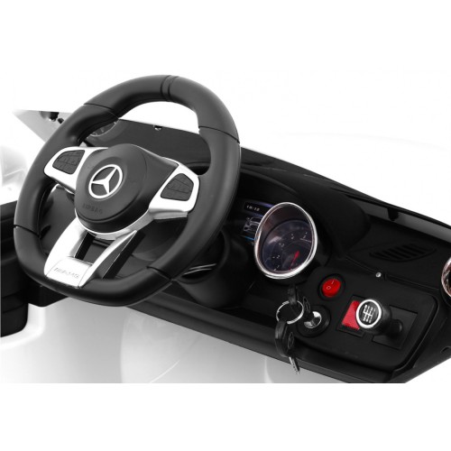 Mercedes AMG SL65 pre deti Biely + Ovládač + Batožinový priestor + Nastaviteľné sedadlo + MP3 LED + Pomalý štart