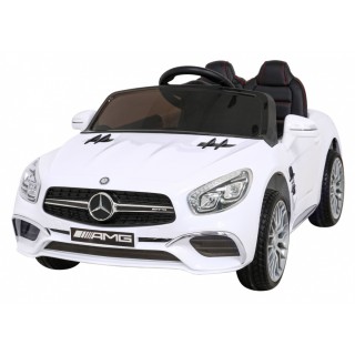 Mercedes Benz AMG SL65 S elektrický pre deti Biely + Diaľkové ovládanie + Audio LED + Ekokoža + EVA + Pomalý štart