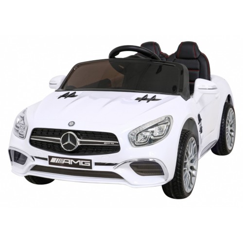 Mercedes Benz AMG SL65 S elektrický pre deti Biely + Diaľkové ovládanie + Audio LED + Ekokoža + EVA + Pomalý štart