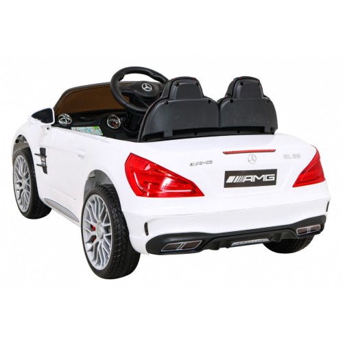 Mercedes Benz AMG SL65 S elektrický pre deti Biely + Diaľkové ovládanie + Audio LED + Ekokoža + EVA + Pomalý štart
