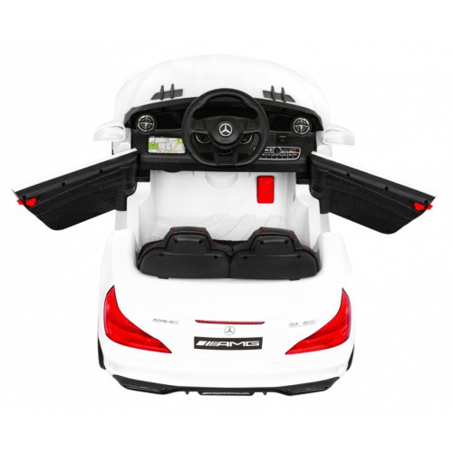 Mercedes Benz AMG SL65 S elektrický pre deti Biely + Diaľkové ovládanie + Audio LED + Ekokoža + EVA + Pomalý štart