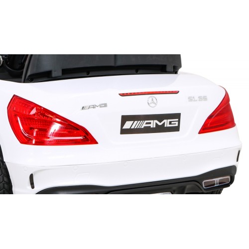 Mercedes Benz AMG SL65 S elektrický pre deti Biely + Diaľkové ovládanie + Audio LED + Ekokoža + EVA + Pomalý štart