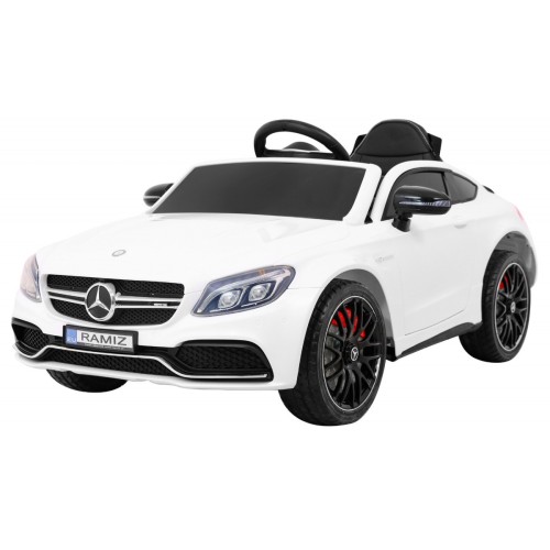 Mercedes Benz C63 AMG pre deti Biely + Diaľkové ovládanie + 5-bodové pásy + EVA + Batožinový priestor + MP3 LED