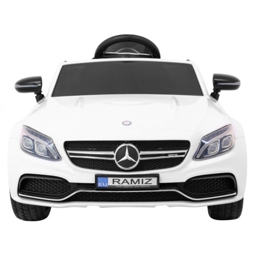 Mercedes Benz C63 AMG pre deti Biely + Diaľkové ovládanie + 5-bodové pásy + EVA + Batožinový priestor + MP3 LED