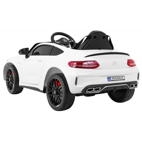 Mercedes Benz C63 AMG pre deti Biely + Diaľkové ovládanie + 5-bodové pásy + EVA + Batožinový priestor + MP3 LED