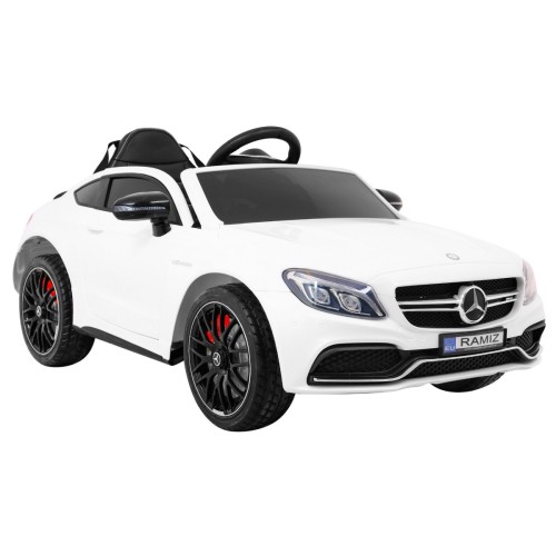 Mercedes Benz C63 AMG pre deti Biely + Diaľkové ovládanie + 5-bodové pásy + EVA + Batožinový priestor + MP3 LED