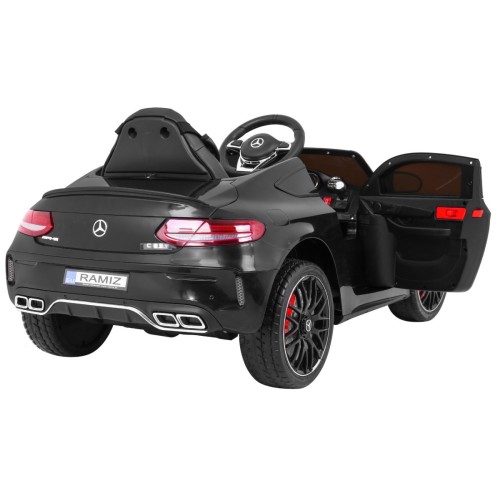 Mercedes Benz C63 AMG pre deti Čierny + Diaľkové ovládanie + 5-bodové pásy + EVA + Batožinový priestor + MP3 LED