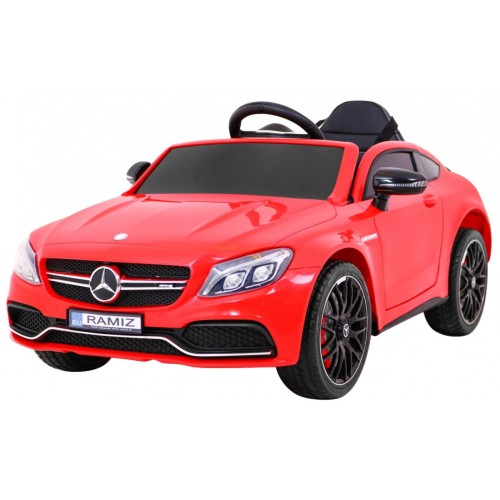 Mercedes Benz C63 AMG pre deti Červený + Diaľkové ovládanie + 5-bodové pásy + EVA + Batožinový priestor + MP3 LED