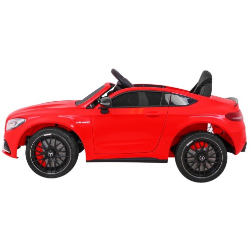 Mercedes Benz C63 AMG pre deti Červený + Diaľkové ovládanie + 5-bodové pásy + EVA + Batožinový priestor + MP3 LED