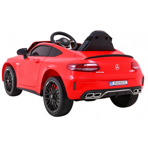 Mercedes Benz C63 AMG pre deti Červený + Diaľkové ovládanie + 5-bodové pásy + EVA + Batožinový priestor + MP3 LED