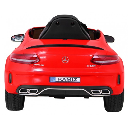 Mercedes Benz C63 AMG pre deti Červený + Diaľkové ovládanie + 5-bodové pásy + EVA + Batožinový priestor + MP3 LED