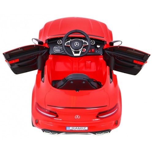 Mercedes Benz C63 AMG pre deti Červený + Diaľkové ovládanie + 5-bodové pásy + EVA + Batožinový priestor + MP3 LED