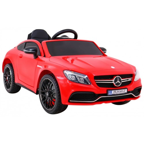 Mercedes Benz C63 AMG pre deti Červený + Diaľkové ovládanie + 5-bodové pásy + EVA + Batožinový priestor + MP3 LED