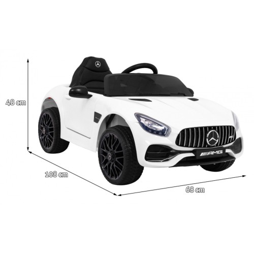 Mercedes Benz GT na batériu pre deti Biely + Diaľkové ovládanie + Pomalý štart + MP3 LED