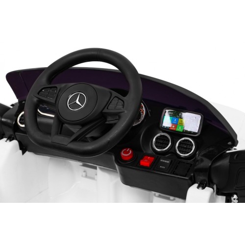 Mercedes Benz GT na batériu pre deti Biely + Diaľkové ovládanie + Pomalý štart + MP3 LED