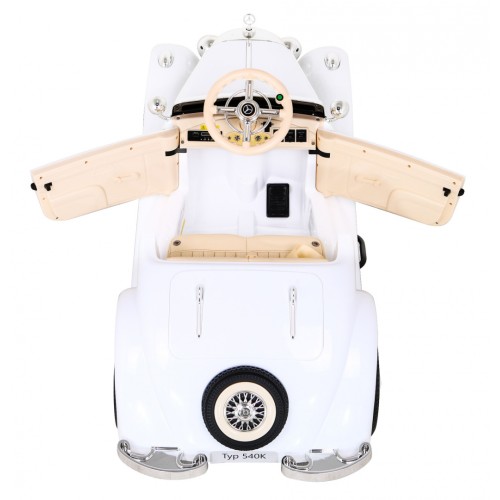 Mercedes Benz Retro 540A pre deti Biely + Režim "Rodič" + Diaľkové ovládanie + Audio panel + LED