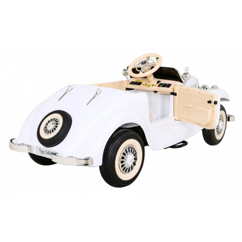 Mercedes Benz Retro 540A pre deti Biely + Režim "Rodič" + Diaľkové ovládanie + Audio panel + LED