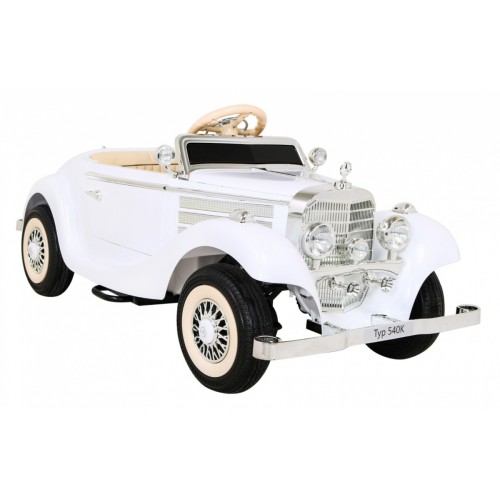 Mercedes Benz Retro 540A pre deti Biely + Režim "Rodič" + Diaľkové ovládanie + Audio panel + LED