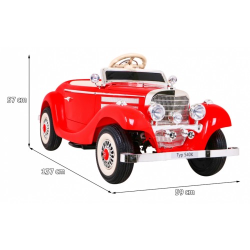 Mercedes Benz Retro 540A pre deti Červený + Režim "Rodič" + Diaľkové ovládanie + Audio panel + LED