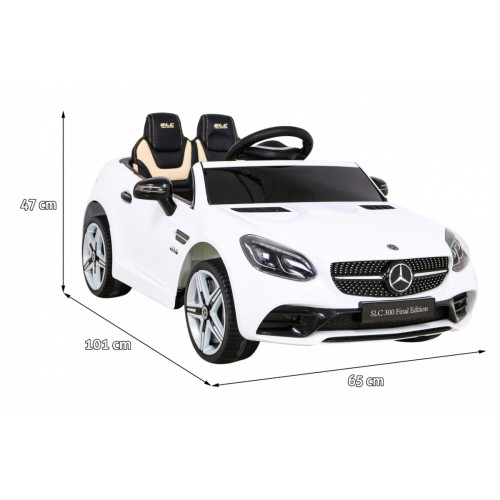 Mercedes Benz SLC300 Auto na batériu pre deti Biely + Zvuky MP3 Svetlá + Diaľkové ovládanie + Pomalý štart